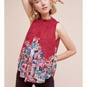 Anthropologie Deletta Dominica Sleeveless Swing Top Tropical Bird Floral